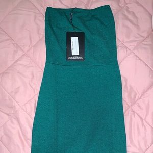Green Crepe Split Side Bandeau Bodycon Dress